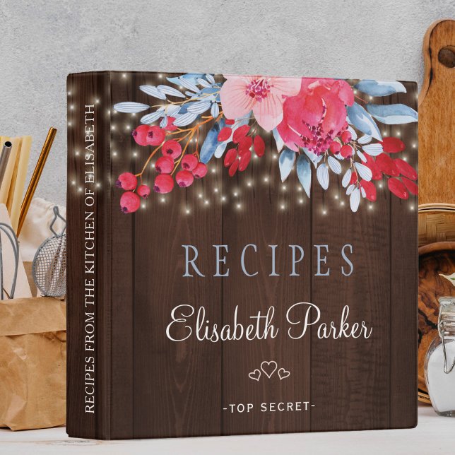 Rustic lights floral pink brown barn wood recipes 3 ring binder (Creator Uploaded)