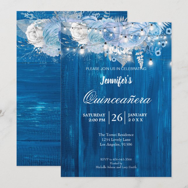 Rustic Lights Floral Quinceañera Invitation (Front/Back)