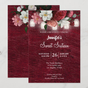 Rustic Lights Floral Sweet 16 Birthday Invitation