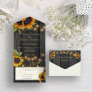 Rustic lights gold sunflowers barn wood wedding all in one invitation