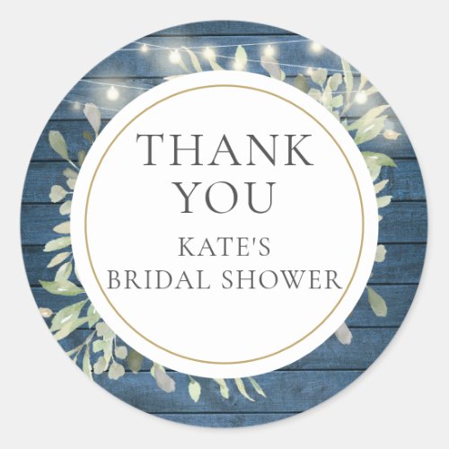Rustic Lights Greenery Bridal Shower Thank You Classic Round Sticker