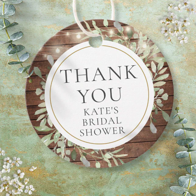 Rustic Lights Greenery Bridal Shower Thank You Favor Tags | Zazzle