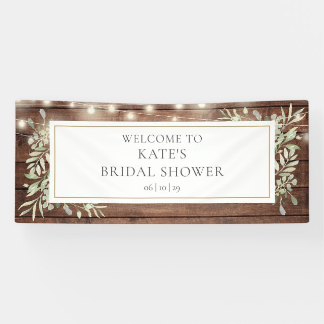 Rustic Lights Greenery Bridal Shower Welcome Banner (Horizontal)