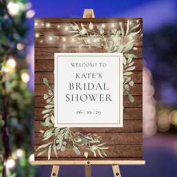 Rustic Lights Greenery Bridal Shower Welcome Sign