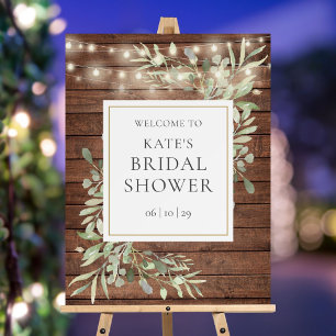 Rustic Lights Greenery Bridal Shower Welcome Sign