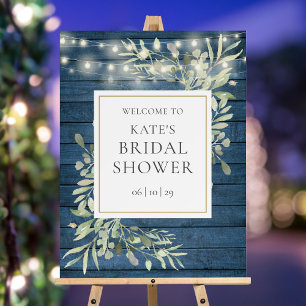 Rustic Lights Greenery Bridal Shower Welcome Sign