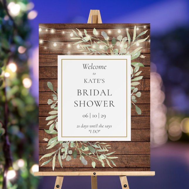 Rustic Lights Greenery Bridal Shower Welcome Sign (Rustic Lights Greenery Bridal Shower Welcome Sign)