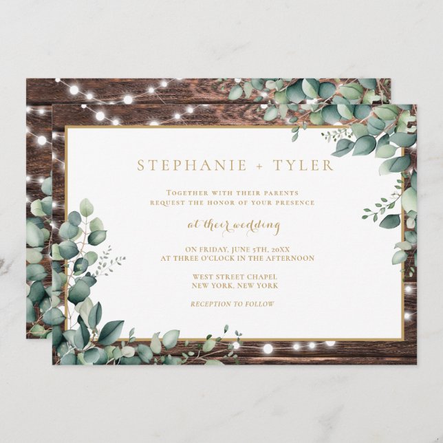 Rustic Lights Greenery Wedding Invitation (Front/Back)