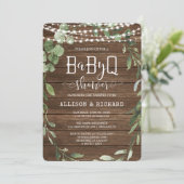 Rustic lights greenery wood BBQ baby shower Invitation (Standing Front)