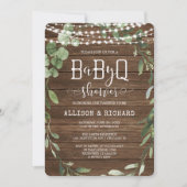 Rustic lights greenery wood BBQ baby shower Invitation (Front)