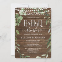 Rustic lights greenery wood BBQ baby shower Invitation