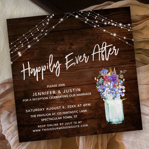 Rustic Lights Happily Ever After Wildflowers Jar Invitation