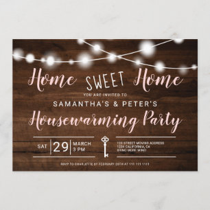 Rustic lights home sweet home housewarming party invitation
