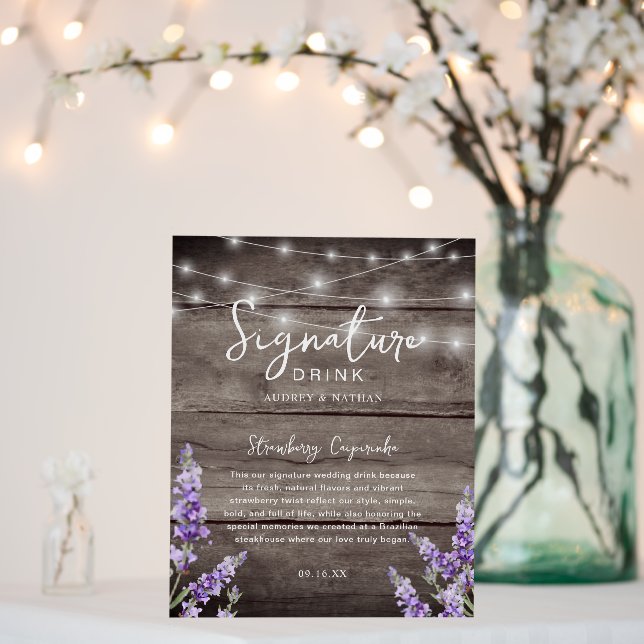 Rustic Lights Lavender 1 Signature Drink Wedding Foam Board (In Situ (Wedding))