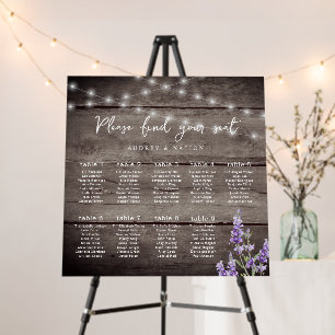 Rustic Lights Lavender 9 Table Seating Chart Foam Board