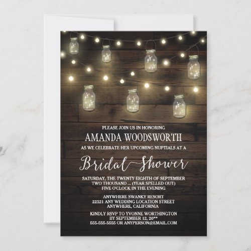 Rustic Lights Mason Jar Bridal Shower Invitations