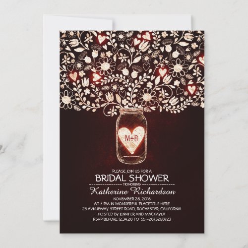 Rustic Lights Mason Jar Bridal Shower Invitations