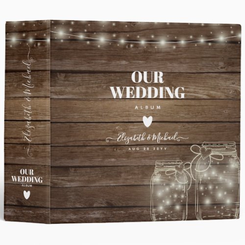 Rustic Lights Mason Jar Wedding Album 3 Ring Binder