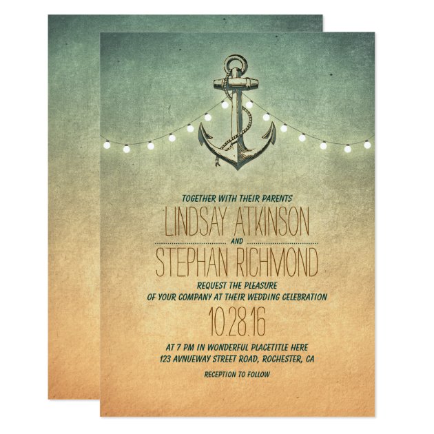 Rustic Lights Nautical Anchor Wedding Invitation