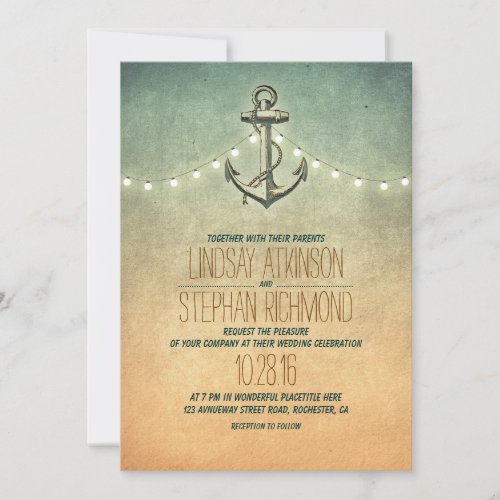 Rustic lights nautical wedding invitation