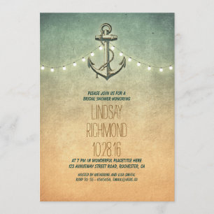 Rustic lights nautical bridal shower invitation