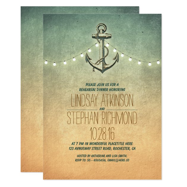 Rustic Lights Nautical Rehearsal Dinner Invitation