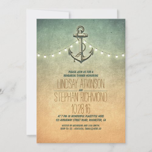 Rustic lights nautical rehearsal dinner invitation