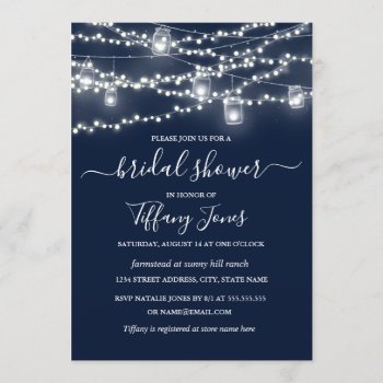 Rustic Lights Navy Bridal Shower Invitation by LittleBayleigh at Zazzle