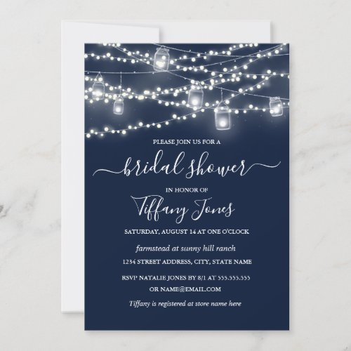 Rustic Lights Navy Bridal Shower Invitation