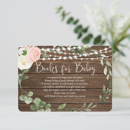 Rustic lights pink floral greenery books for baby  enclosure card