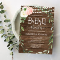 Rustic lights pink greenery girl BBQ baby shower Invitation