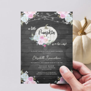 Rustic Lights Pink Little Pumpkin Fall Baby Shower Invitation