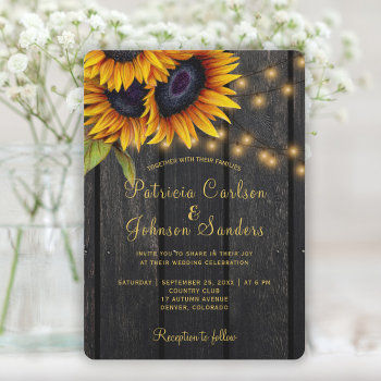 Rustic Lights Sunflower Barn Wood Wedding Invitation by invitations_kits at Zazzle