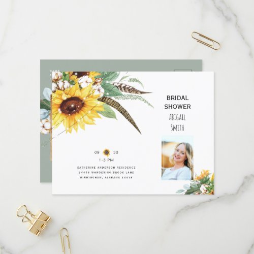 Rustic Lights Sunflower Sage Bridal Shower Photo  Invitation Postcard