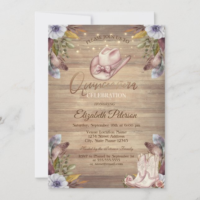 Rustic Lights,Tiara,Lace Pumpkin Flowers Sweet 16 Invitation (Front)