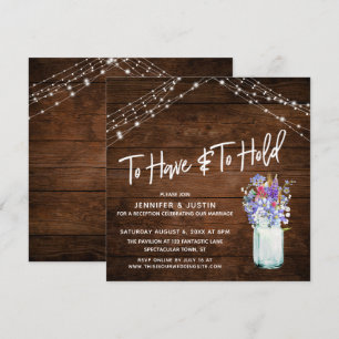 Rustic Lights To Have & To Hold Wildflowers in Jar Invitation