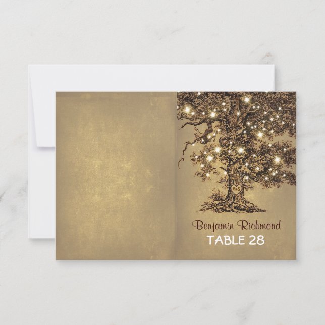 rustic lights tree wedding escort cards (Front)