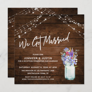 Rustic Lights We Got Married Wildflowers in Jar Invitation