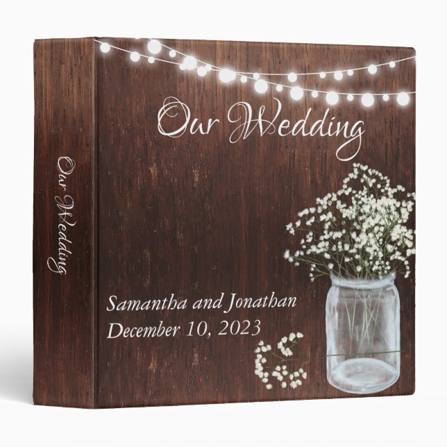 Rustic Lights Wedding Baby's Breath Custom 3 Ring Binder (Front/Spine)