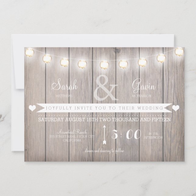 Rustic Lights Wedding Invitation-customizable text Invitation (Front)