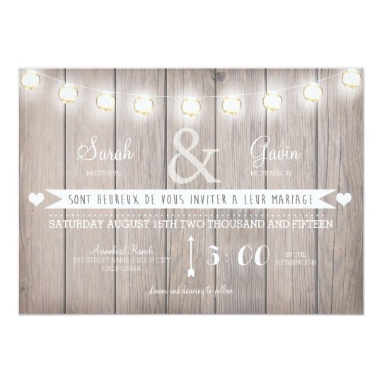 Rustic Lights Wedding Invitation in French