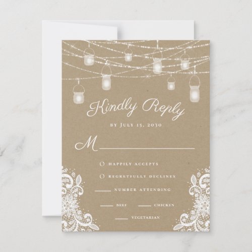 Rustic Lights Wedding RSVP Card