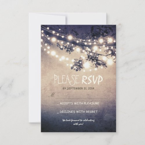 Rustic lights wedding RSVP cards