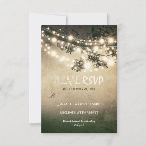 Rustic lights wedding RSVP cards