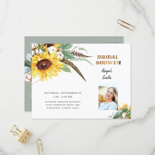Rustic Lights Wood Sunflower Bridal Shower Photo  Invitation Postcard