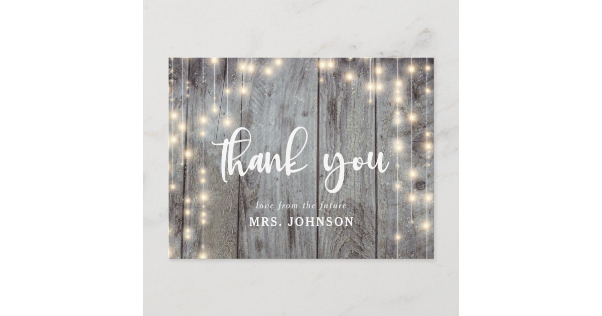 Rustic Lights Wood Thank You Bridal Shower Postcard | Zazzle