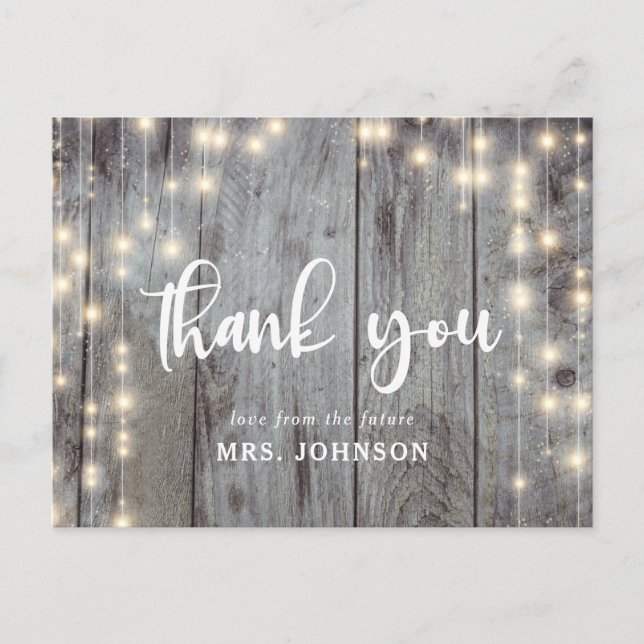 Rustic Lights Wood Thank You Bridal Shower Postcard (Front)