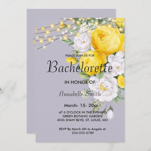 Rustic lights Yellow Floral bachelor party  Invitation (Front/Back)