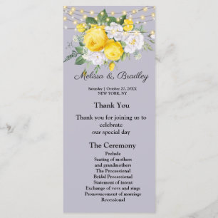 Rustic lights Yellow Floral Menu.Wedding Program