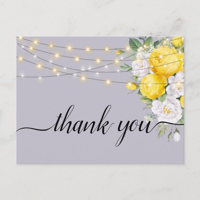 Rustic lights Yellow Floral     Thank you   Postcard (Front)